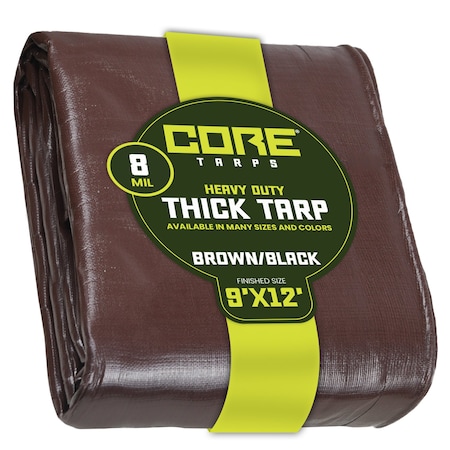 Core Tarps Heavy Duty Tarp, 12 ft L x 0.5 mm H x 9 ft W, 8 Mil, Brown/Black, Polyethylene CT-402-9X12